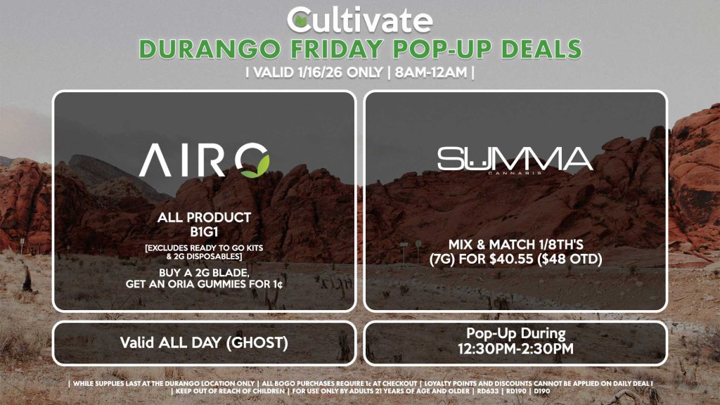 AIRO (SM & D) All Product B1G1 [EXCLUDES READY TO GO KITS & 2G DISPOSABLES] Buy a 2g Blade, Get an ORIA Gummies for 1¢ Valid ALL DAY (GHOST) 